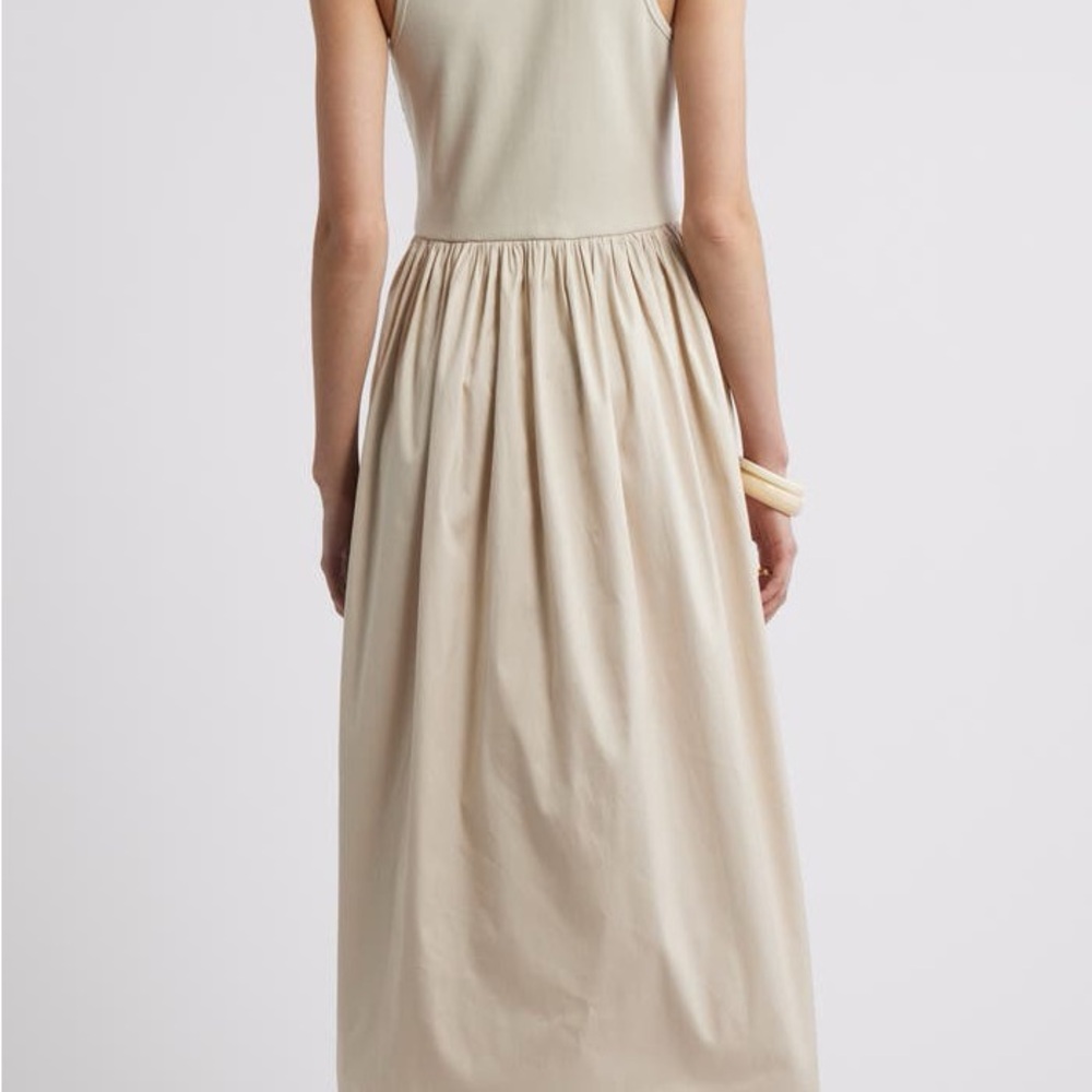 Nordstrom Mixed Media Stretch Cotton Tank Maxi Dress Beige Scroll NWT Small - Picture 3 of 11